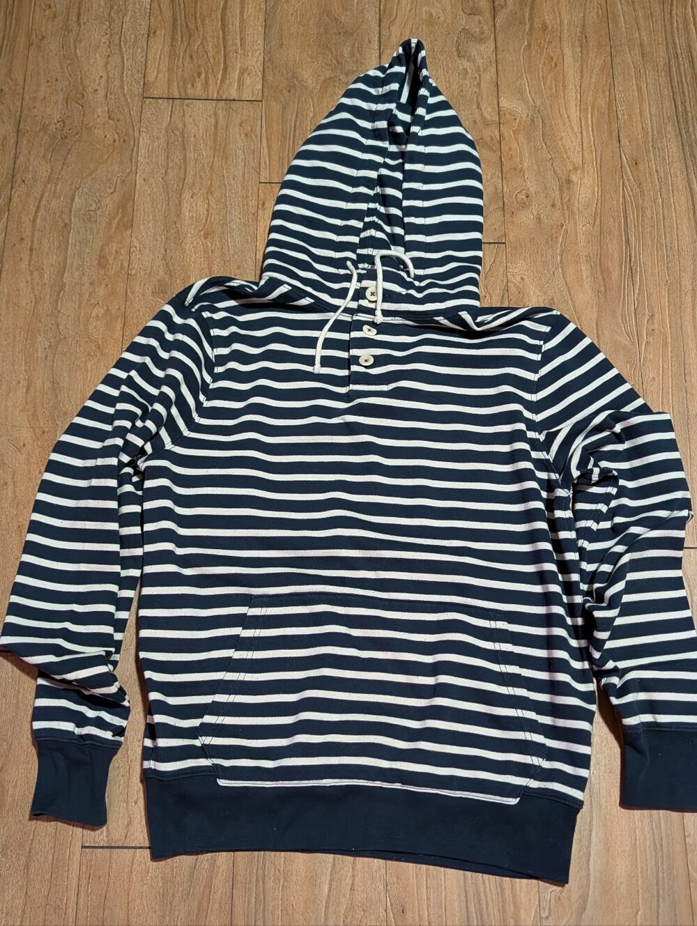 Men's Navy & White Striped Hooded Pullover Shirt